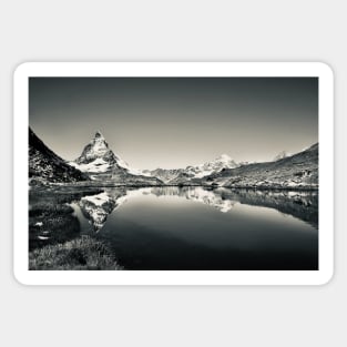 Matterhorn mirroring Swiss Alps bw / Swiss Artwork Photography Sticker